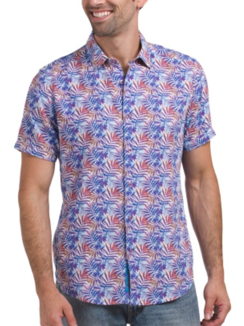 NWT Robert Graham Teigen Classic Fit Linen Blend Short Sleeve Button Down Shirt